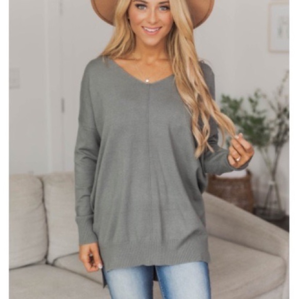 Long Sleeve Olive V Neck Sweater